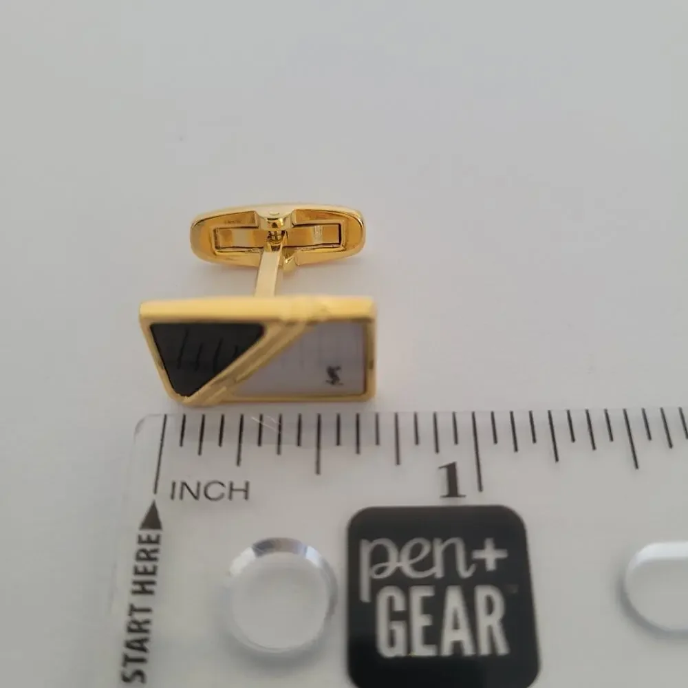 Yves Saint Laurent YSL Gold Pearl Tone Rectangle Cufflinks Designer Retro Whale